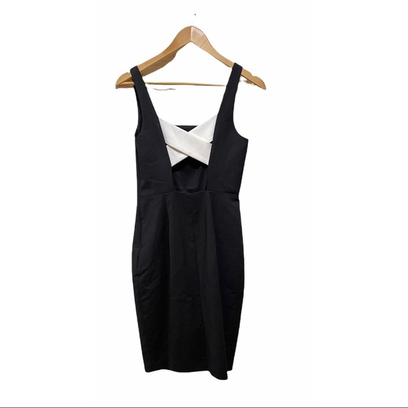 1. STATE Black Bodycon Sleeveless White Criss Cross Back Midi Dress - Picture 7 of 12